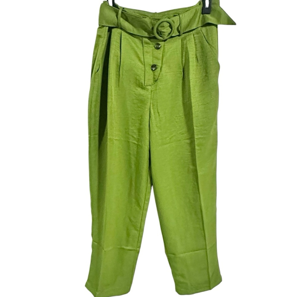 J.O.A. Green Belted Wide Leg Shiny Pants in Medium - NWT